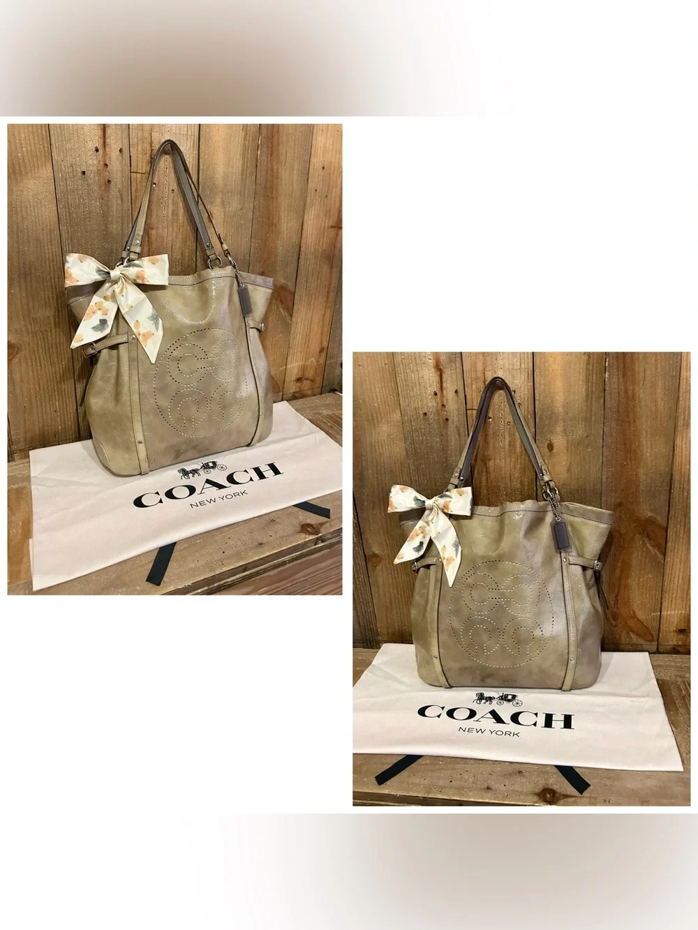 Coach. 3 Piece: Audrey Andie Cinched Tote Bag with Free Dust Bag and Bag Scarf. - Picture 5 of 16